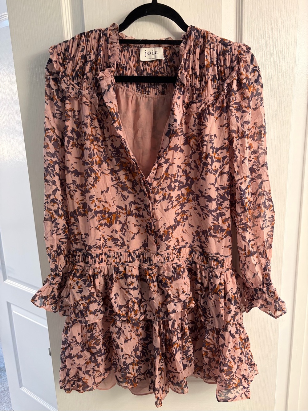 Joie Dusty Pink Floral Tiered Mini Dress
